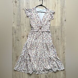 Floral Print Ruffle Sleeve Dress